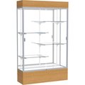 Waddell Display Case Of Ghent Reliant Lighted Display Case 48"W x 80"H x 16"D Natural Oak Base Mirror Back Satin Natural Frame 2174MB-SN-AK
